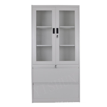 double glass doors office metal storage steel cabinet